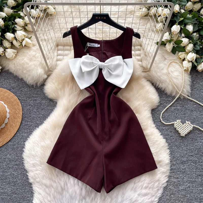 Jumpsuits Women One Piece Sleeveless Overalls Bow Round Neck Short Pants Tight Waist Rompers Y2k Streetwear Jumpsuit Work 2026