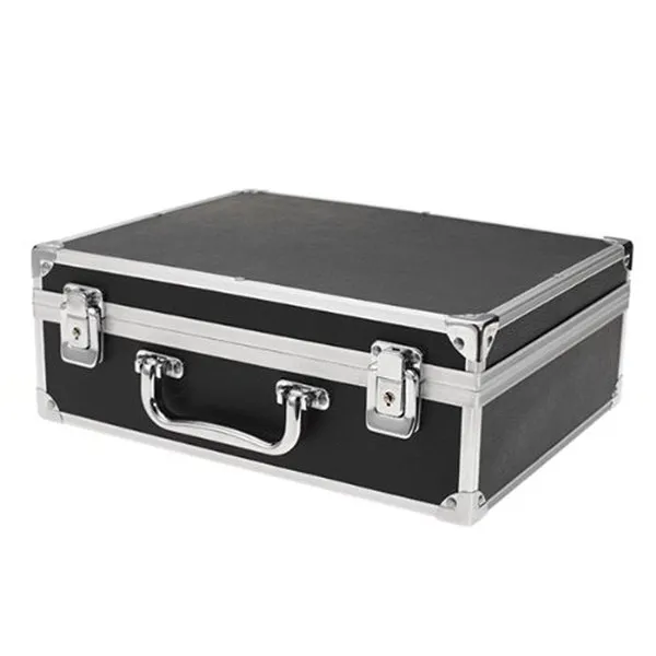 Large Black Aluminum Kit Carrying Case Lock Portable Organizer Includes Foam Insert No-Mar Rubber Feet for Tools Equipment