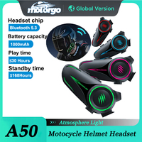 A50 Motorcycle Helmet Headset Stereo Voice Control Bluetooth Hands Free Call IPX7 Waterproof With Tri-Color Ambient Light