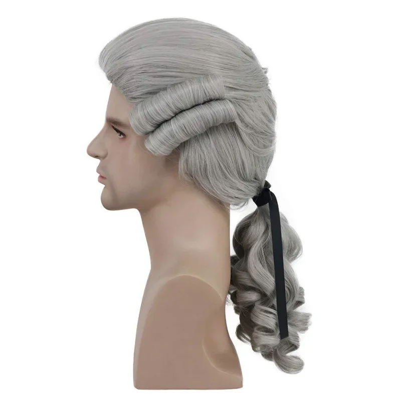 Mens Lawyer Judge Baroque Wig Cosplay Curly Wigs Deluxe Historical Long Wig For Halloween Party White BlacK Grey Beige