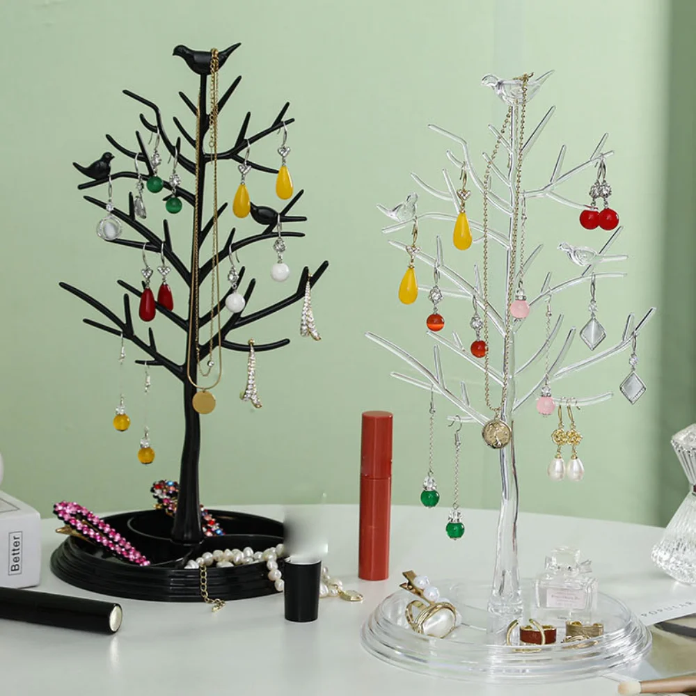 

Plastics Jewelry Display Stand Tree Shaped Stable Chassis Necklace Storage Rack Removable Simple Style Earrings Display Stand