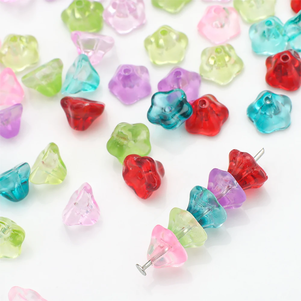 30 Stück 6 x 8 mm gemischte Glasblumenperlen mit Farbverlauf, Morning-Glory-Form, für DIY-Schmuckherstellung, Armband, Halskette, Zubehör