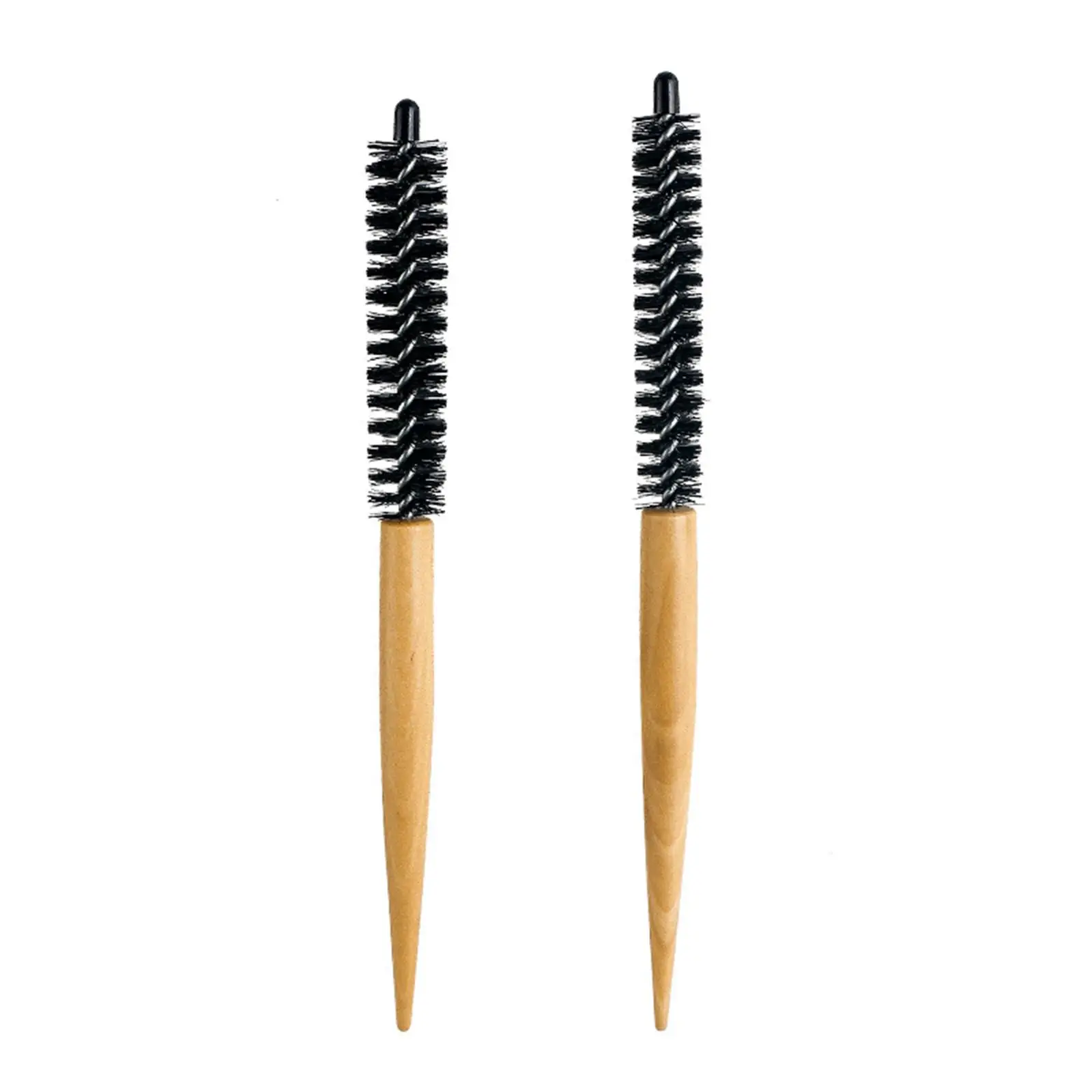Portable Small Round Comb Wooden Handle Roller Brush with Heat Resistant Nylon Bristles for Quick Blow Dry and Thin Hair