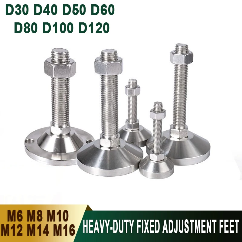 304 Stainless Steel Adjustable Leveling Leg D30-D120mm Swivel Base Anti-Skid Foot Pad for Industrial Equipment Replacement