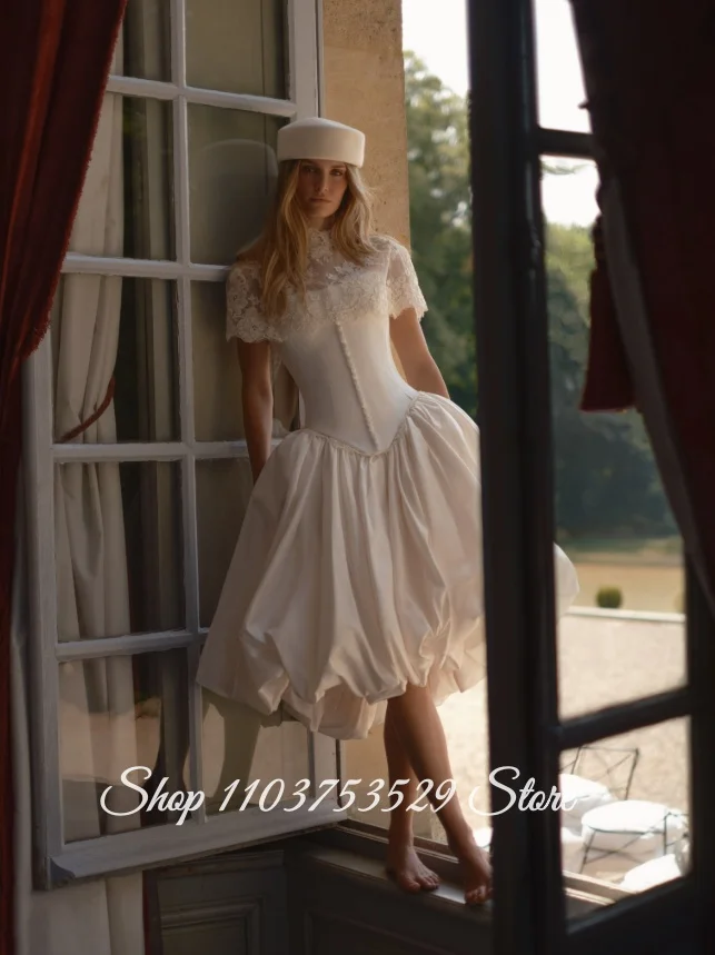 Strapless Bud Mid-Length Lightweight Wedding Dress Buttoned Corset Bohemian Bridal Gown Customized Lace Sheer Vest Wedding Guest