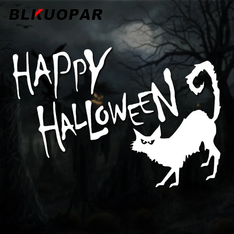 

BLKUOPAR Happy Halloween Cat Animal Silhouette Car Stickers Graphics Die Cut Waterproof Decal Windows Caravan Car Accessories