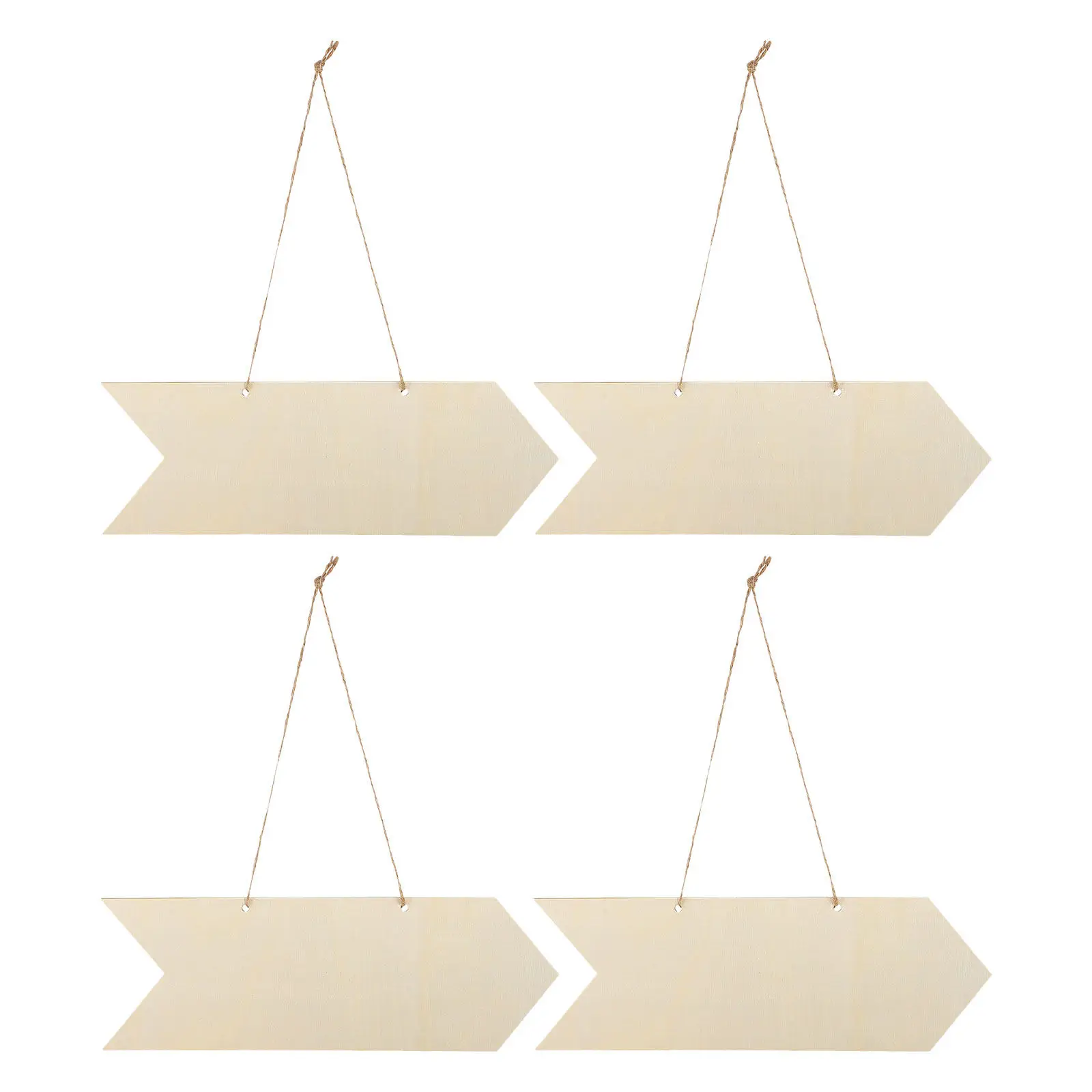 4Pcs Unfinished Blank Wooden Arrow Sign Rustic Hanging Rope DIY Paintable Wood Plaques Directional Door Wall Art
