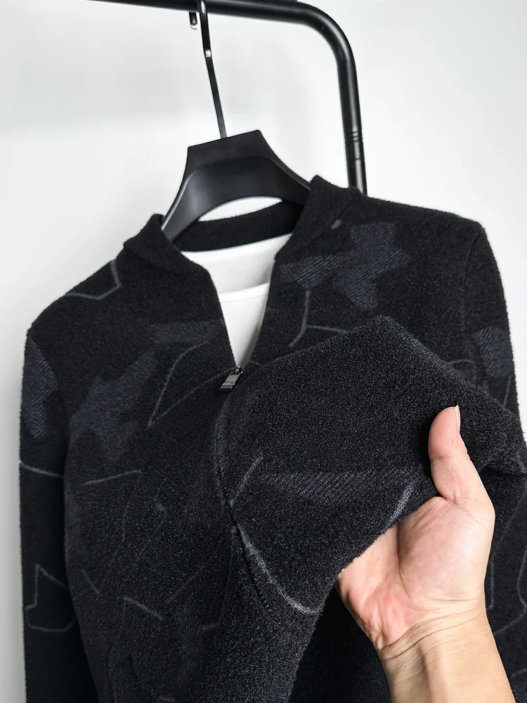 

High-End Men's Knitted Cardigan Sweater Jaet Winter Faion Urban Sle Zipper Baseball Collar Outerwear Thiened Long Sve