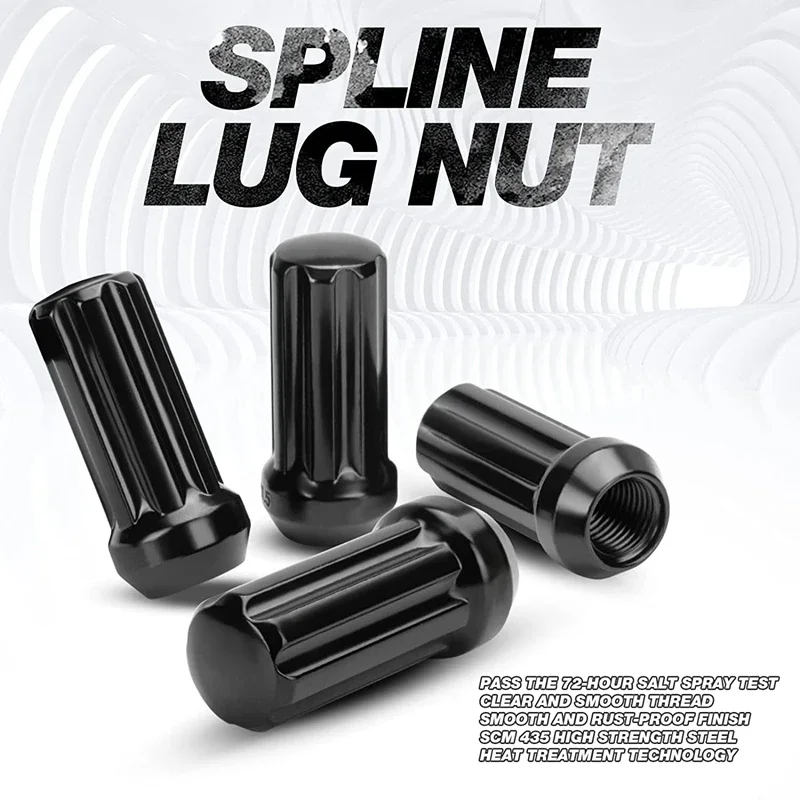 24 Pieces M14X1.5 Wheel Lug Nuts 14Mmx1.5 7 Spline Drive Awl Cone Acorn Lug Nuts 2Inch Long Black with 2 Socket Key