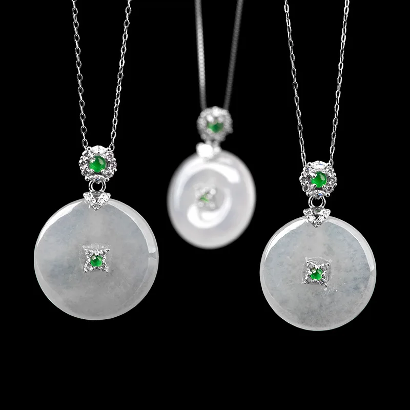 

A White Myanmar Jadeite Donut Pendant Necklace Designer Talismans 925 Silver Stone Charm Burmese Jade Real Jewelry