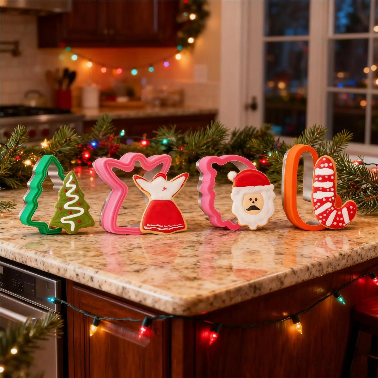 Christmas Cookie Cutter 8 Pieces Kitchen Dessert Mold Stainless Steel Snowflake Tree Gingerbread Deer Santa Claus Pastry Cutter