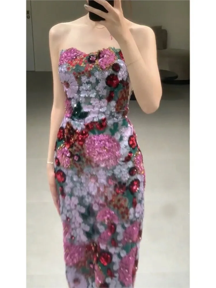 

Annual Meeting Toast Dress Niche Morning Gowns Female New Chinese Sequined Tube Top Fishtail