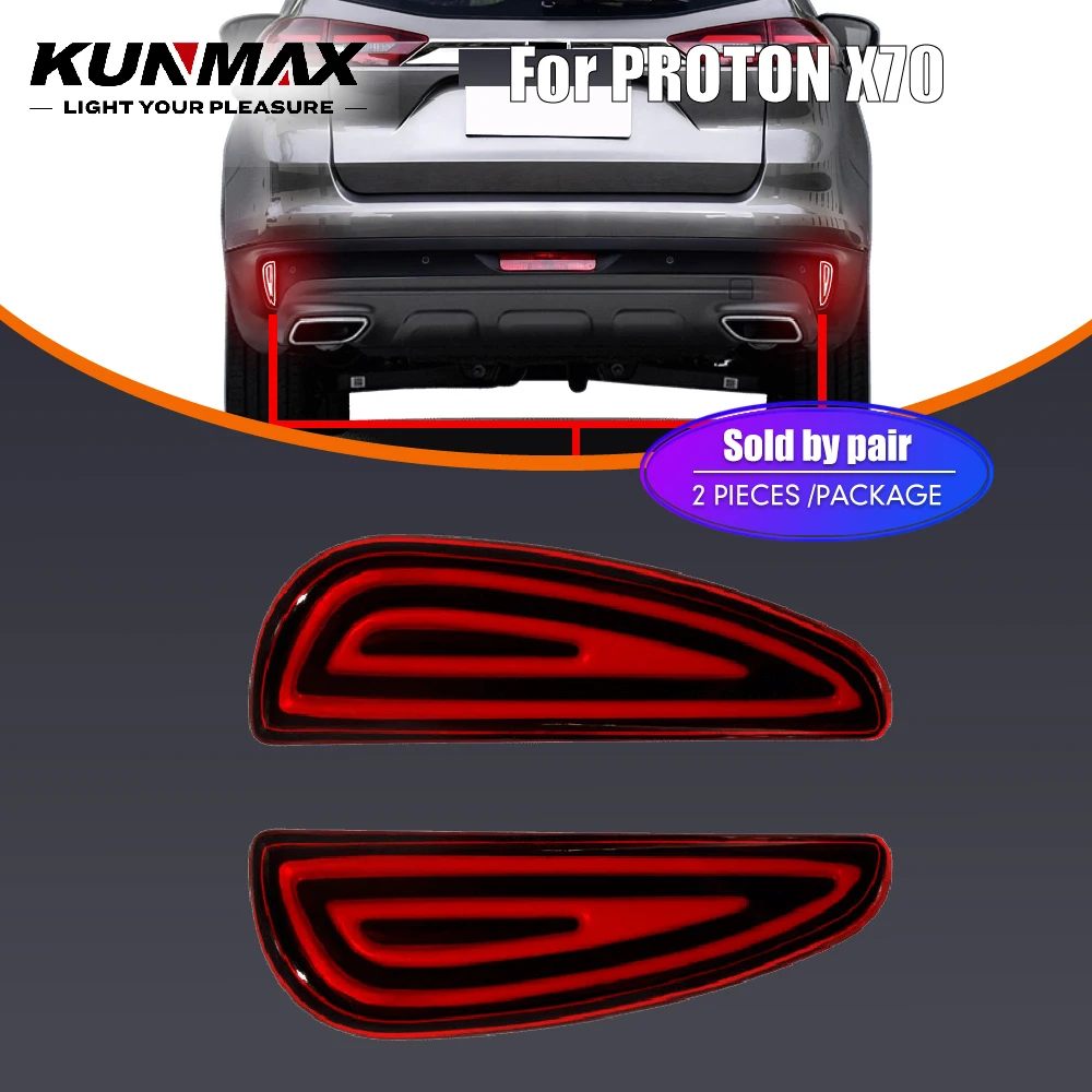For Proton X70 LED Car Rear Bumper Lamps Rear Reflector Light DRL Lights Stop Brake Lamp Accessories Red Black Lens 2PCs