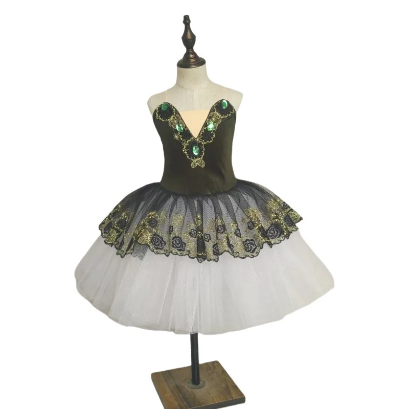 Tutú para niños, disfraz de actuación de Cisne pequeño, falda tutú con tirantes verde oscuro para niñas, disfraz de actuación, tutú de ballet