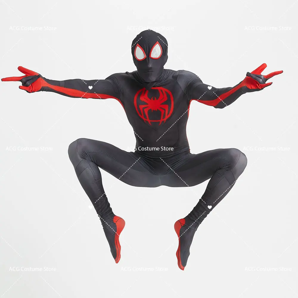 Across The Spider Verse Miles Morales Cosplay Costume Superhero Zentai Bodysuit Spider Man Halloween Costume Spandex Outfit