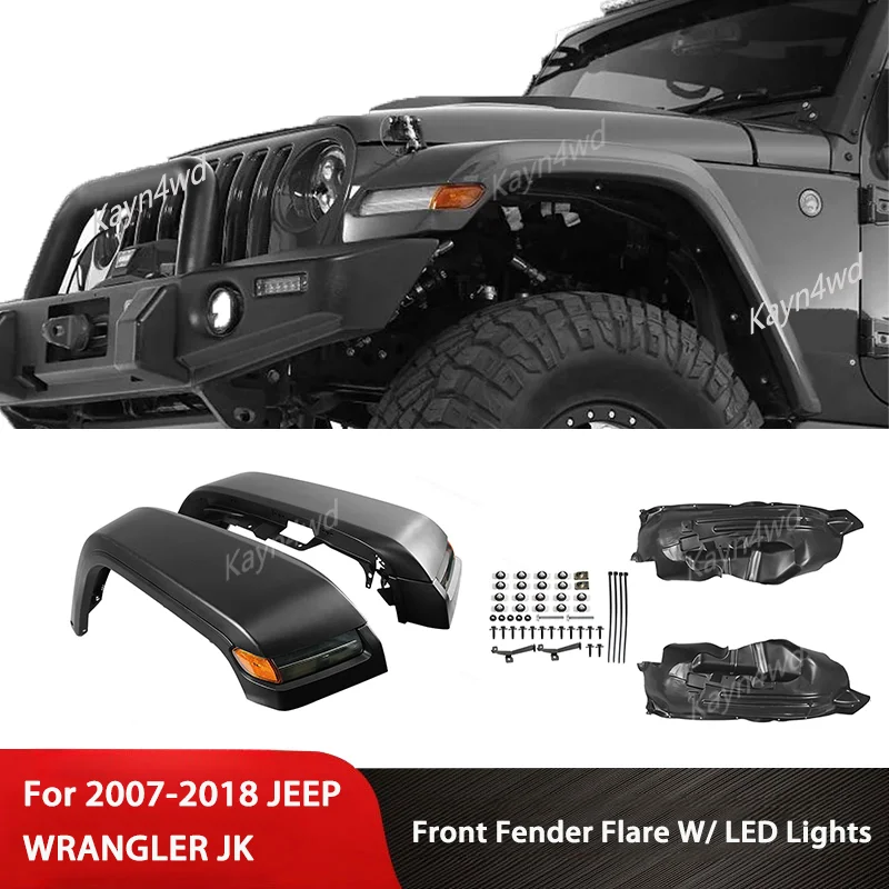 

Off Road 4x4 Exterior Accessories JK To JL Conversion Front Fender Flare Wheel Arch With LED Light For 2007-2018 Jeep Wrangle JK