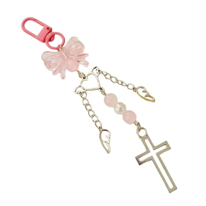 أنيقة الفراشة Bowknot Heart Termic Crosss سحر سلسلة المفاتيح في سبيكة بيضاء