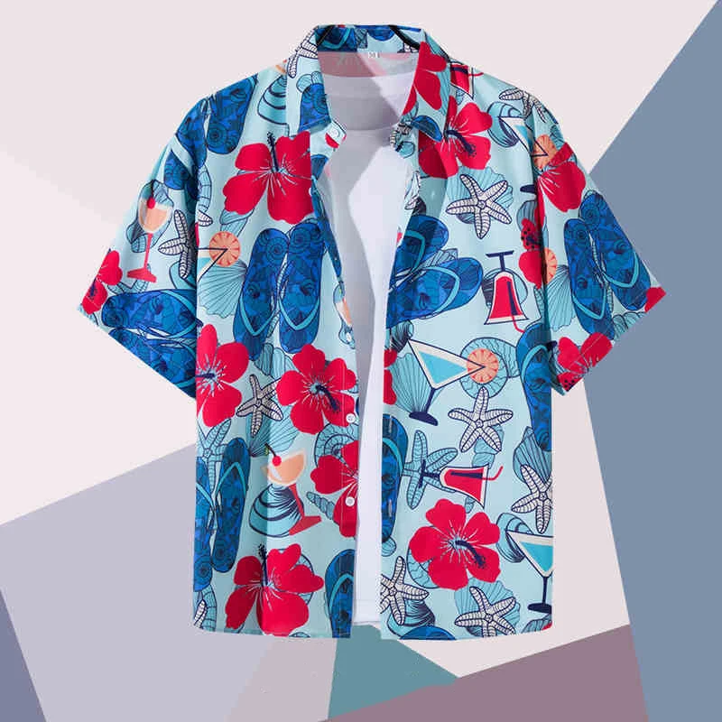 

2025 Men's Fashion Printed Coconut tree Shirt Casual Short Sleeve Beach Coconut Tree Pattern Hawaiian Shirt Tops European Size