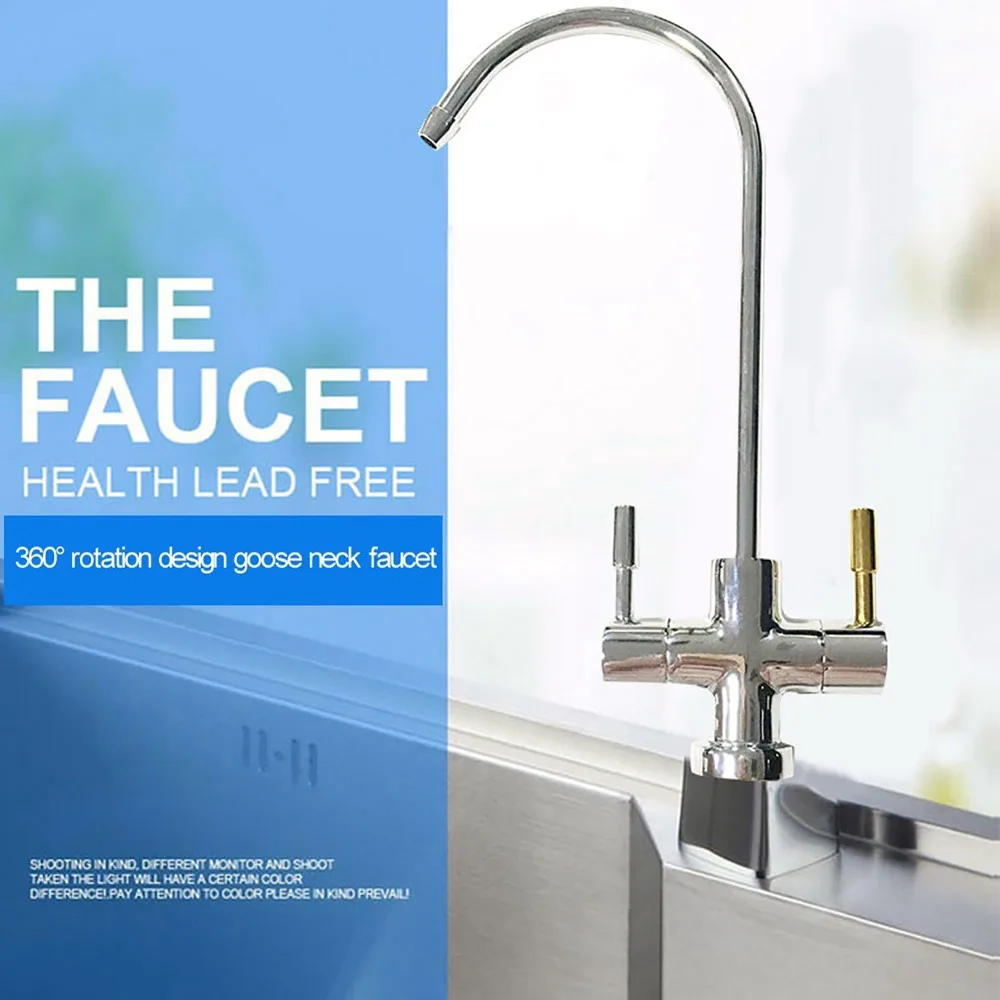 Durable Reverse Osmosis Faucet 1/4 Inch Double Holes Faucet Tap Dual Handles Zinc Alloy Drinking Water Faucet Direct Drinking