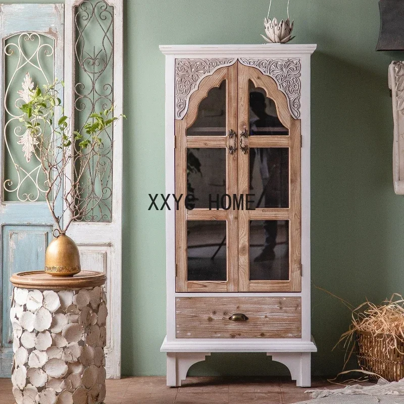 

Shelf Wine Cabinet Living Room Glass Decorative Display Cabinet Retro Storage Organizer Cabinet