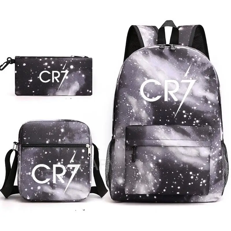 Fußball Ronaldo CR7 Rucksack 3 teile/satz Schule Taschen für Mädchen Jungen Laptop Reise Rucksack Frauen Rucksack Schulter Taschen Stift Fall