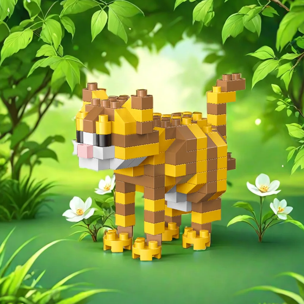 Tiger Patterned Cat Mini Block Toy: Children's Education Cat Series - Fun and Creative Games Collection Enthusiasts Assemble