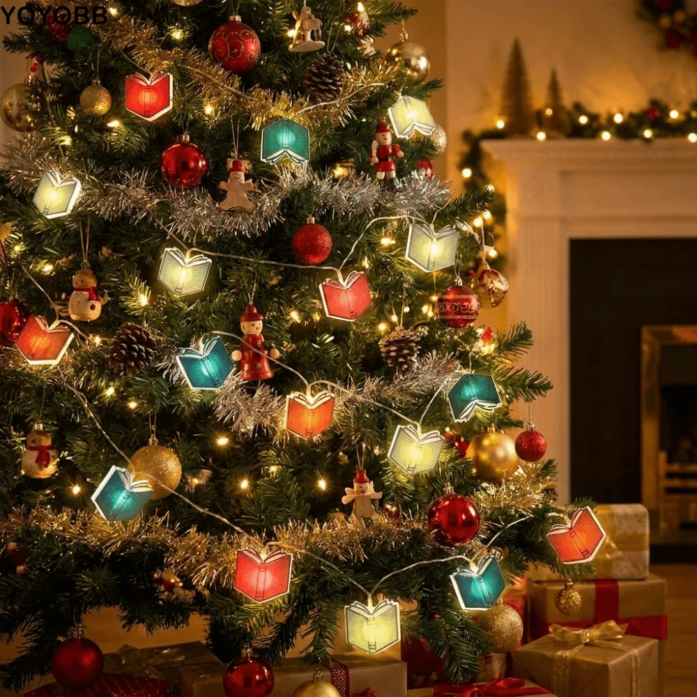 Creative Book Shaped LED Light String Flashing Hanging Xmas Tree String Light Colorful Christmas Tree Light String Room Wall