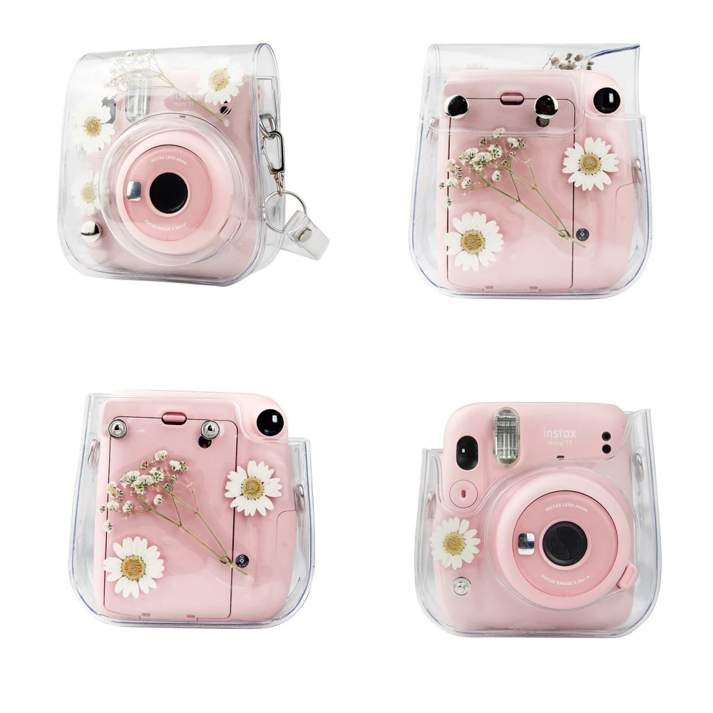 Şeffaf kamera kılıfı çanta için Fujifilm Instax Mini 12/11 anında kamera aksesuarları koruyucu çanta ile omuz askısı ayarlamak