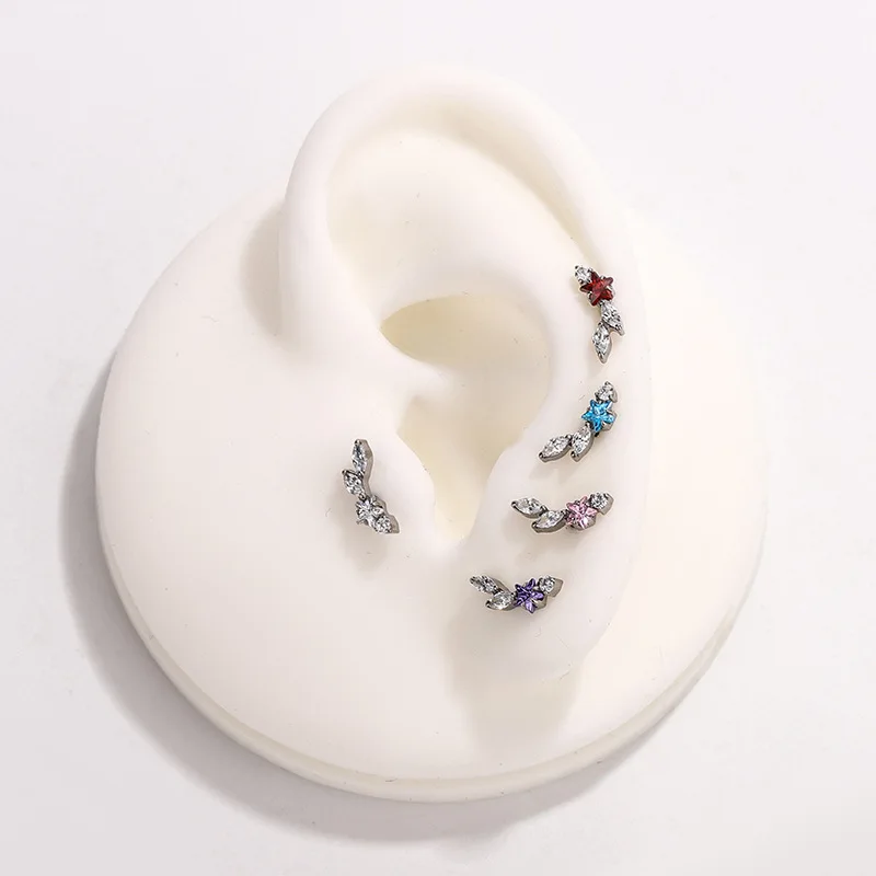 F136 Titanium Star Horse Eye Zirconia Lip Piercing Rings Internal Thread Labret Tragus Helix Cartilage Nose Jewelry Earrings