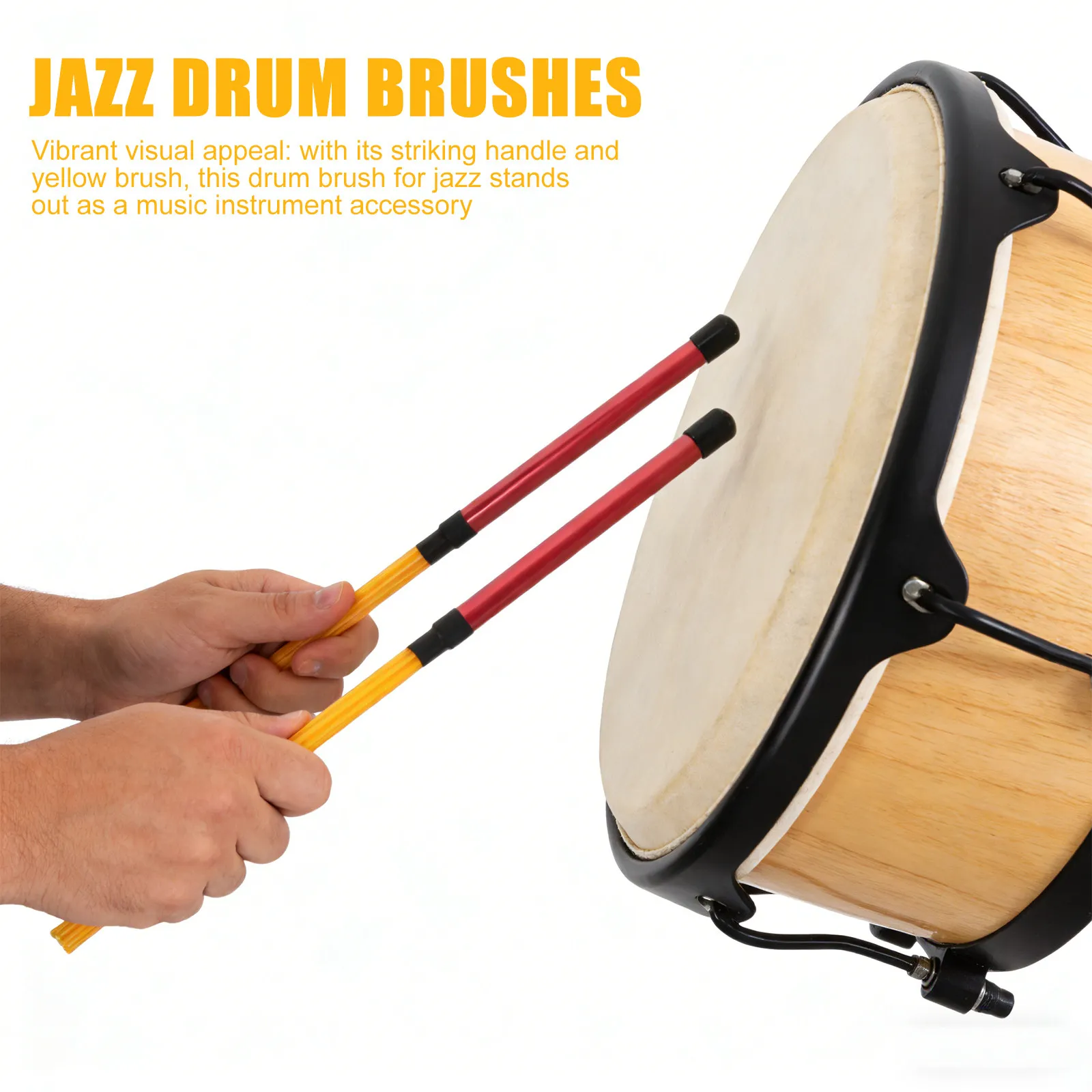 1Pair Jazz Drum Brush Bundle Sticks Aluminum Alloy Handle Nylon Wire Tips for Cajon Snare Drum Red Yellow Percussion Drumming
