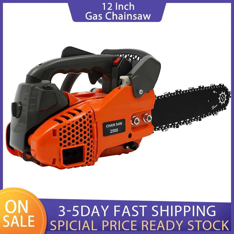 

12 Inch Gas Chainsaw 25.4CC 1.22HP Gas Powered Chain Saws 2 Stroke Handheld with Guide Plate Cover