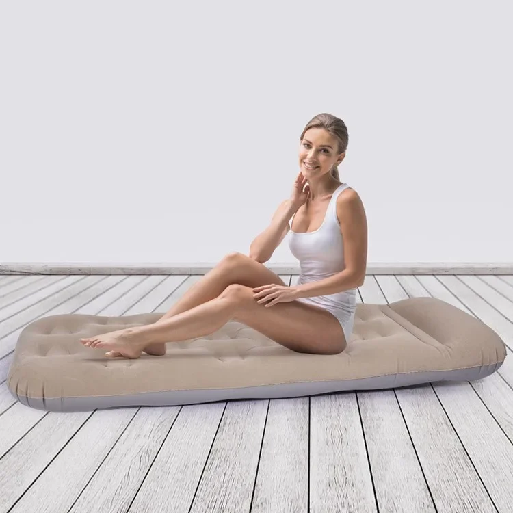 DurableInflatable Single Mattress Outdoor Camping Mat Folding Storage PVC Flocking Bed Lunch Break Bed Sleeping Mat