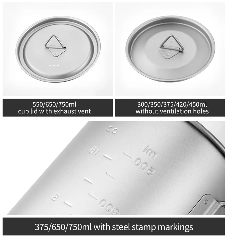 Titanium Cup Outdoor Portable Camping Picnic Water Cup Mug With Foldable Handle For Outdoor Camping Hiking 300ml/ 450ml /750ml gallery 3