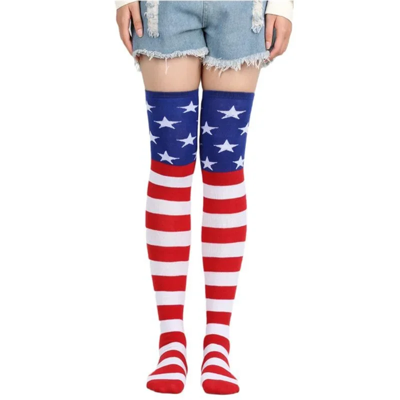 Star Spangled Banner Socks American Flag Stockings USA Star Socks for Women Over Knee Socks