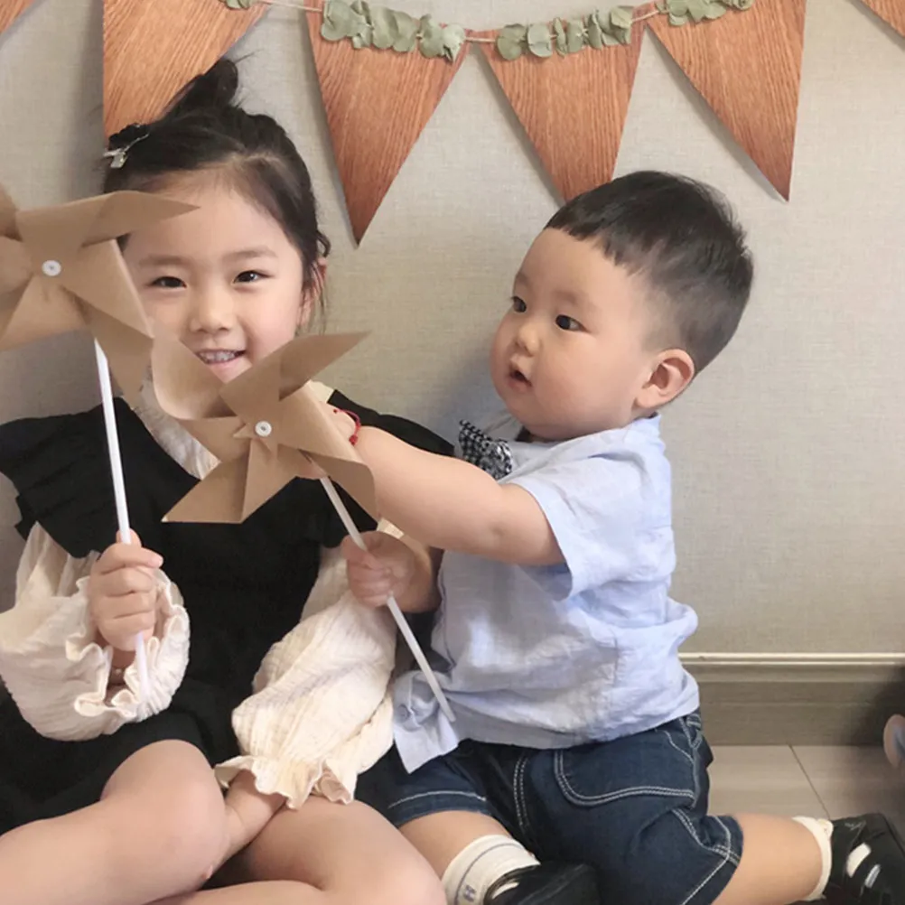 

3Pcs Kraft Paper Windmill Retro Decorative Props Birthday Party Garden Pinwheels Handheld Wind Scare Birds