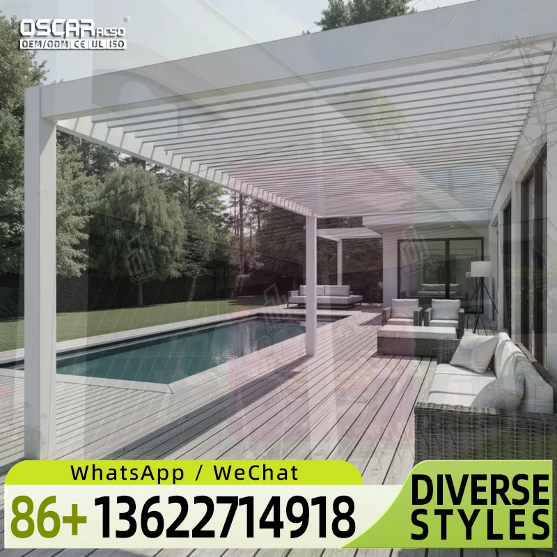 All Year Aluminum Heavy Duty Motorized Blades Outdoor Canopy for Patio Courtyard Leisure Party Use pergola
