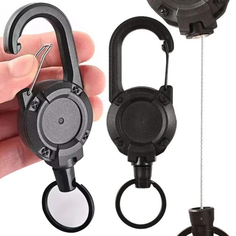 

Retractable Heavy Duty Pull Reel Carabiner Key Chains Strong Steel Wire Rope Buckle Outdoor Easy Pull Keychain Tool