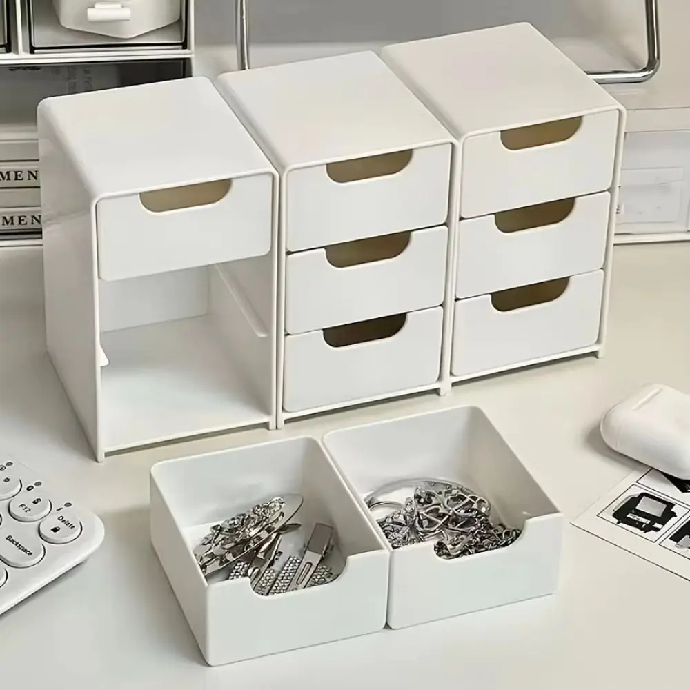 3-Tier Desktop Storage Box Mini Drawer Style Cosmetics Organizer Large Capacity Jewelry Box