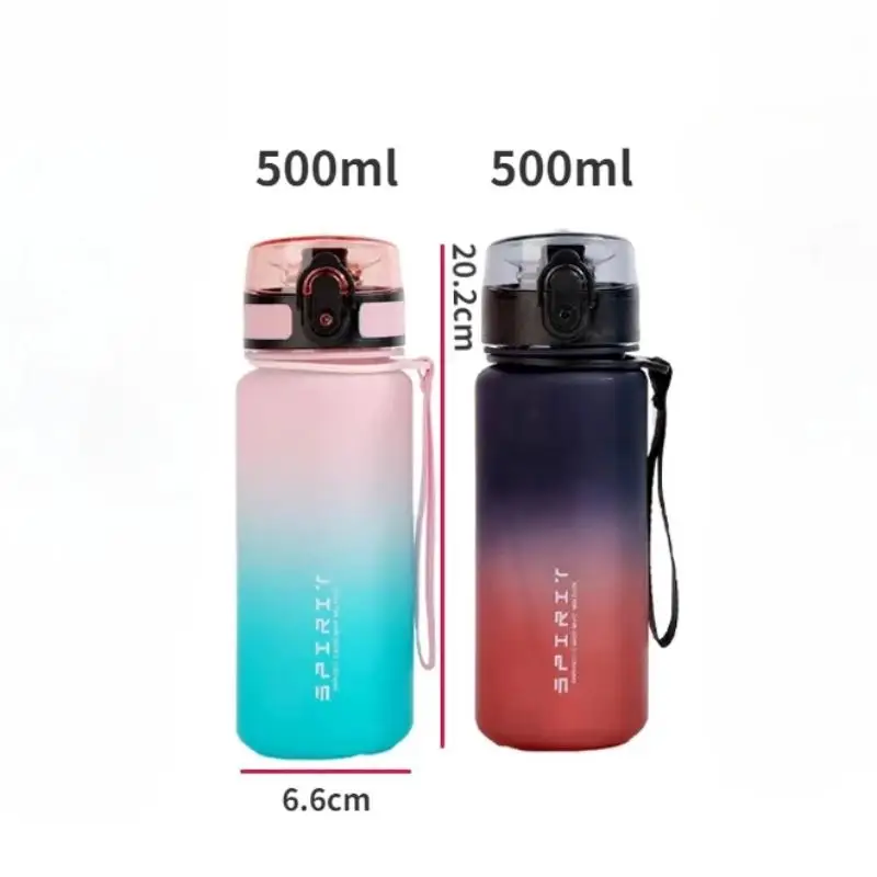Gradient Frosted Sports Water Bottle Leakproof Flip Lid Portable Strap 750ml for Gym Running Outdoor Sports