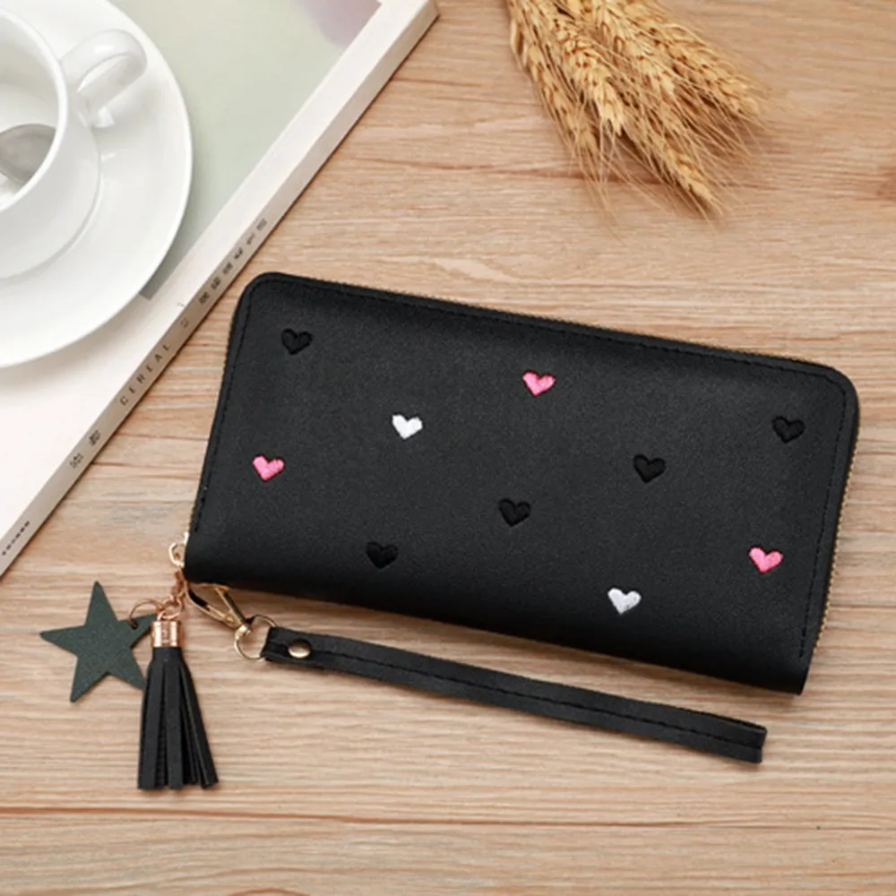 

Fashion Korean Women's Long Wallet PU Leather Love Heart Large Capacity Wallet Multi-Cards Holder Sweet Clutch Bag Girls