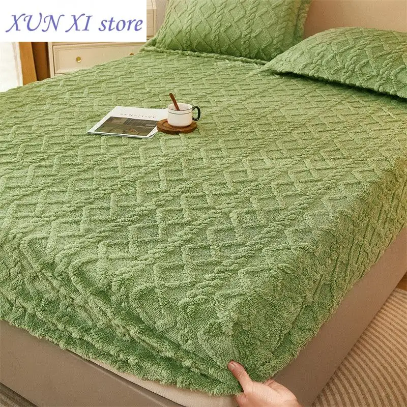 

New Plush Bed Sheet for Winter Warm Bed Cover Queen/King Size Coral Fleece Thick Fitted Bed Sheet drap housse 180x200cm