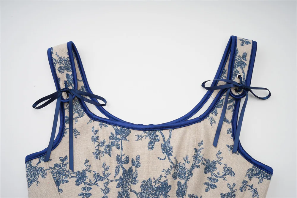 Medieval Women Corsets Top Vintage Gothic Floral Printed Lace up Overbust Bustier Double Strap Body Shapewear Slimming Vest - view 5
