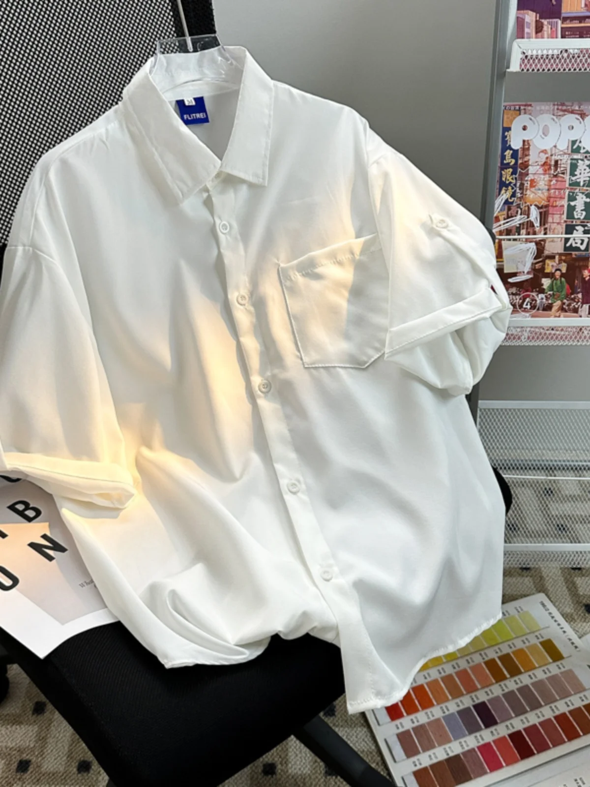 

Ice Silk Loose Fit Men's irt ort Sve Drapey Sli Top Summer Trendy Korean Sle Five Sve irt Faionable Youth