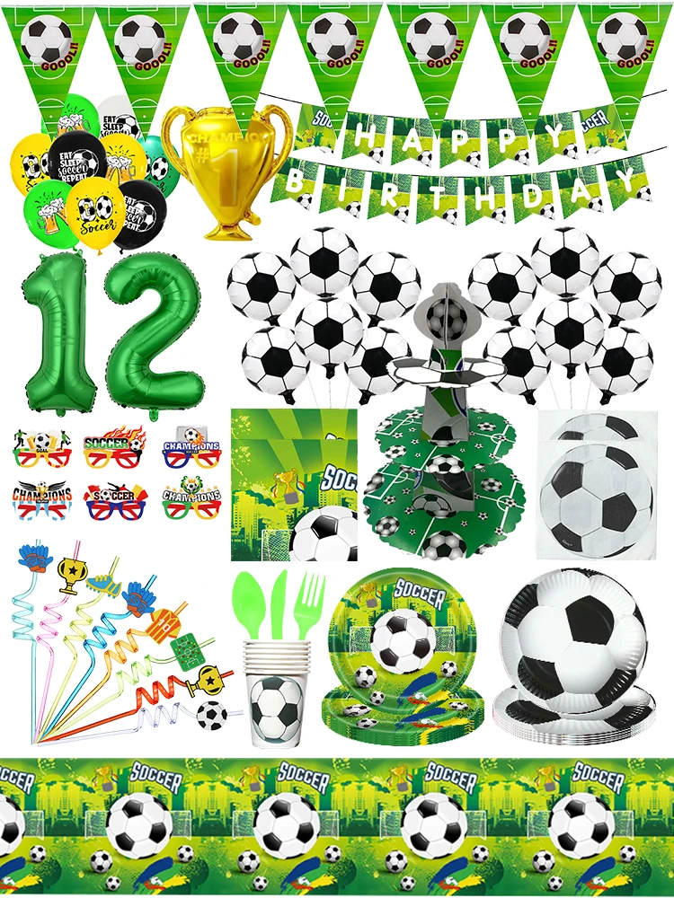 Calcio festa di compleanno calcio compleanno decorazione stoviglie palloncino tazza piatto tovaglia Banner sfondo forniture per feste di calcio