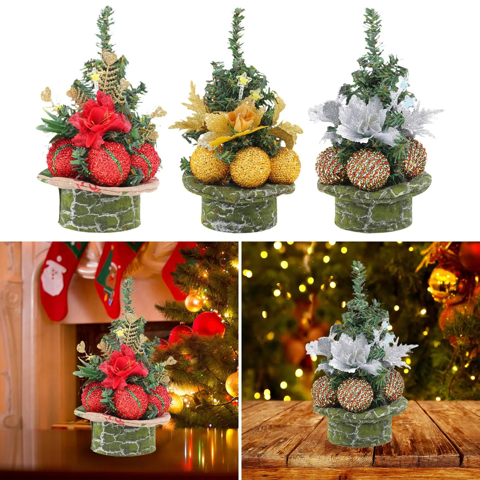 Mini Xmas Tree Artificial Flowers Decoration Artificial Tabletop Christmas Tree for Holiday Shelf Party Bedside Valentines Day