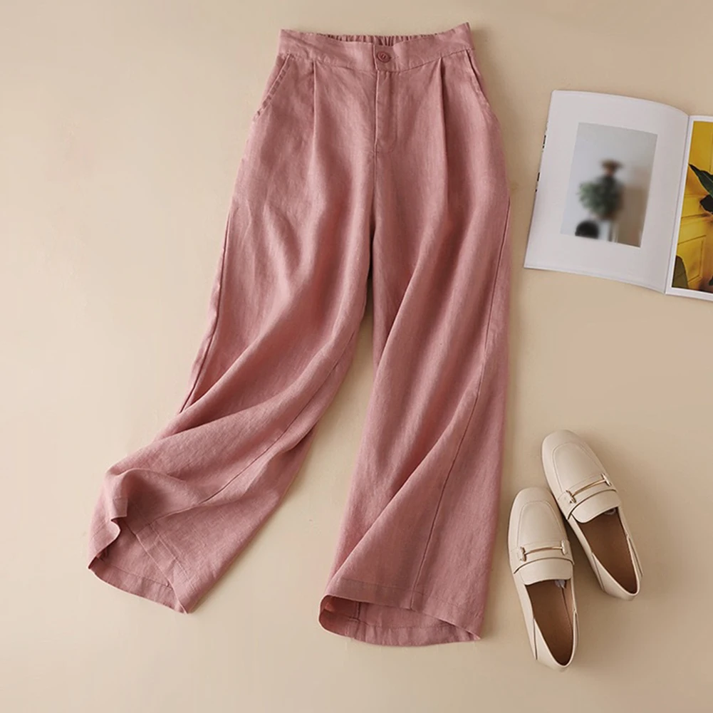 المرأة الربيع الصيف القطن الكتان السراويل واسعة الساق السيدات فضفاضة مريحة عارضة السراويل بلون مريحة Capris