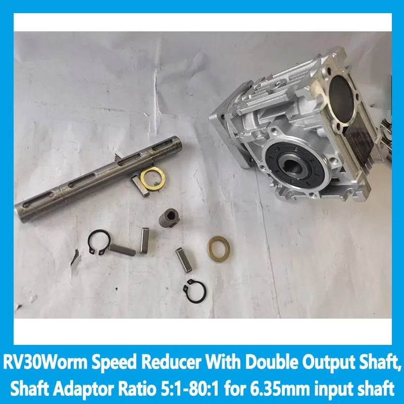 

Редуктор червячной скорости RV30 с двойным выходовым валом и передаточным адаптером вала 5:1-80:1 для входного вала 6,35 мм шагового двигателя Nema 23