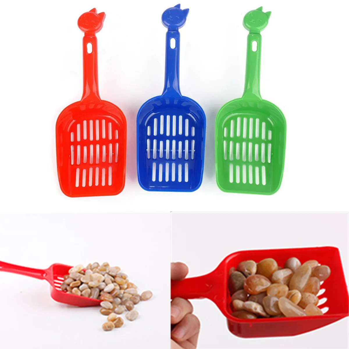 

3pcs Cat Plastic Pet Box Shovel For All Litter Types Large Scoop Comfortable Grip Durable Sifting Dog Litter Scoop