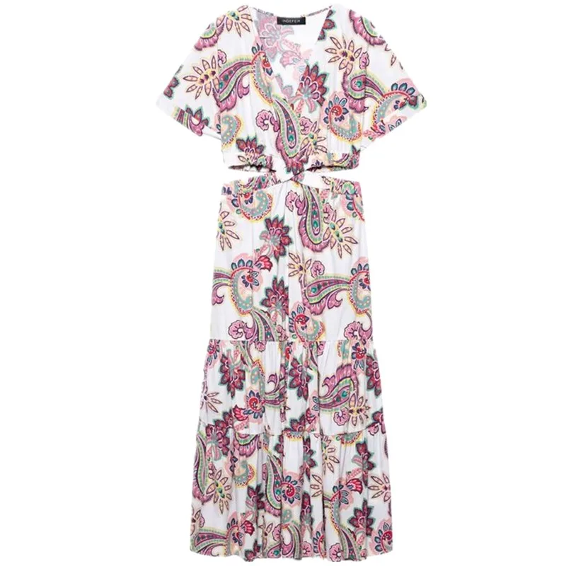 Primavera Estate Nuove donne Midi Dr Stampa floreale Design aperto Garza di seta Dr Or Sve V-Ne Pendolarismo Sle 2025