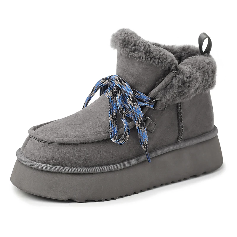 

Winter Women's Fashion Snow Boots Thick Bottom Ankle Boots Round Toe Gray Maroon Fashion New Style Platform 4cm Keep WarmQY19